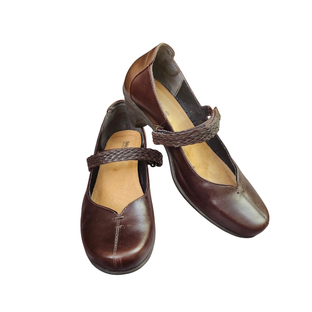 Naot Brown Leather Braided Strap Mary Jane Heels EU 40 US 9 Comfort Office
